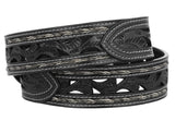 Black Western Cowboy Belt Braided Tooled Leather - Rodeo Buckle