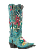 Women's Turquoise Breast Cancer Awareness Ribbon Cowgirl Boots - Snip Toe