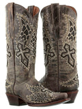 Womens Alas46 Brown Cross & Wings Western Cowboy Boots - Snip Toe