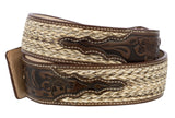Brown Western Cowboy Belt Tooled Braided Leather - Rodeo Buckle