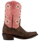 Kids FLR9 Pink Western Cowboy Boots Floral Leather - Snip Toe