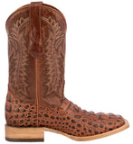 Mens Cognac Alligator Hornback Print Leather Cowboy Boots Square Toe