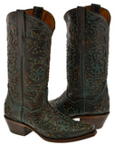 Womens Luckeysi Turquoise Cowgirl Boots Studded Overlay - Snip Toe