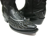 Womens Black Cowboy Boots Fleur-De-Lis & Wings Sequins - Snip Toe