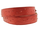 Red Western Cowboy Belt Ostrich Quill Print Leather - Silver Buckle