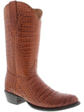 Men's Cognac Original Full Crocodile Alligator Leather Rodeo Cowboy Boots Round