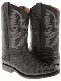 Men's Black Crocodile Belly Pattern Leather Cowboy Boots - Roper Toe