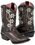 Kids FLWR Dark Brown Western Cowboy Boots Floral Leather - Snip Toe