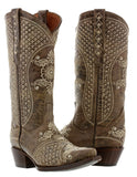 Womens Marfil Brown Wedding Cowboy Boots Studded - Snip Toe