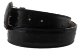 Black Western Cowboy Belt Ostrich Quill Print Leather - Rodeo Buckle