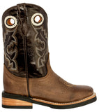 Kids Toddler Western Cowboy Boots Pull On Square Toe Brown - #201