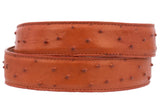Cognac Western Cowboy Belt Ostrich Quill Print Leather - Rodeo Buckle