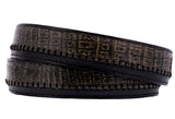 Men's Black Crocodile Belly Print Leather Cowboy Belt Round Buckle