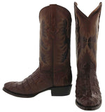 Mens Brown Leather Cowboy Boots Alligator Back Print - Round Toe