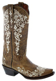 Womens Stella Light Brown Leather Cowboy Boots - Snip Toe