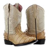 Kids Sand Alligator Tail Print Leather Cowboy Boots J Toe