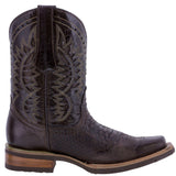Mens Brown Western Leather Cowboy Boots Snake Print - Square Toe