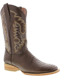 Mens Brown Snake Python Print Leather Cowboy Boots Square Toe
