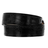 Black Western Dress Cowboy Belt Tooled Leather - Silver Buckle