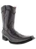 Men's Black Python Snake Pattern Zipper Cowboy Boots - Square Toe
