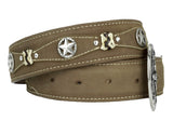 Light Brown Western Cowboy Leather Belt Ranger Concho - Silver Buckle