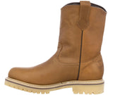 Mens Light Brown Leather Work Boots Rubber Soles Slip Resistant Soft Toe Botas