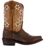 Kids FLR8 Brown Western Cowboy Boots Floral Leather - Snip Toe