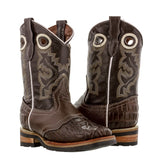 Kids Brown Crocodile Belly Print Cowboy Boots - Square Toe