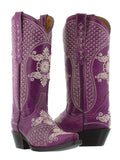 Womens Marfil Purple Wedding Cowboy Boots Studded - Snip Toe