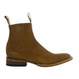 Mens Frances Light Brown Chelsea Leather Boots - Square Toe