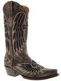 Women's  Brown Cross & Wings Leather Cowboy Boots Snip Toe - CP5