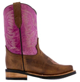 Kids Purple Western Cowboy Boots Classic Leather Square Toe