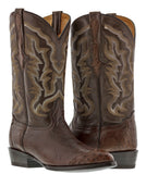 Mens Brown Ostrich Skin Overlay Cowboy Boots - J Toe