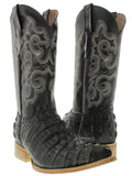Mens Black Alligator Tail Print Leather Cowboy Boots - 3X Toe