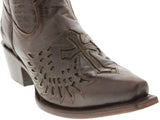 Women's Chocolate Brown Cross & Wings Leather Cowboy Boots Snip Toe - CP5
