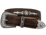 Brown Western Cowboy Leather Belt Ranger Concho - Silver Buckle