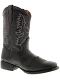 Kids Grizzly Black Western Cowboy Boots Leather - Square Toe