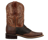 Mens Cognac Western Leather Cowboy Boots Longhorn - Square Toe