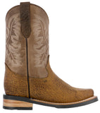 Kids Unisex Grain Leather Western Wear Boots Honey Brown Square Toe Botas