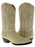 Mens Off White Ostrich Skin Leather Cowboy Boots - J Toe