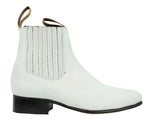 Men's Off White Nubuck Leather Ankle Boots Round Toe