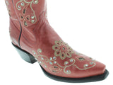 Womens 720 Red Leather Cowboy Boots Rhinestones - Snip Toe