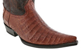 Men's Cognac All Real Crocodile Belly Skin Leather Cowboy Boots Pointed Toe