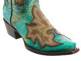Women's Ancona Turquoise Overlay Leather Cowgirl Boots Snip Toe