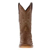Mens Brown Ostrich Quill Print Leather Cowboy Boots Square Toe