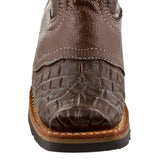 Kids Brown Crocodile Belly Print Cowboy Boots - Square Toe