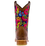 Kids Light Brown Western Cowboy Boots Paisley Pattern Square Toe