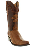 Men's Cognac Genuine Ostrich Foot Skin Cowboy Boots - 3X Pointed Toe