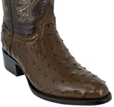 Mens Brown Ostrich Print Leather Cowboy Boots - Round Toe