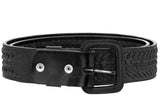 Mens Braided Cowboy Belt Removable Buckle Authentic Leather Rodeo Western Black